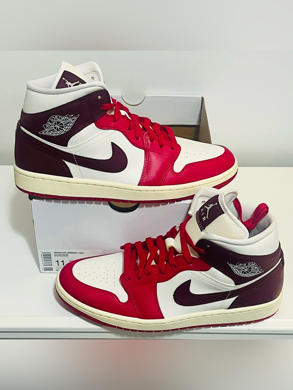 Air Jordan 1 Mid Men's Sneakers - White/Red/Burgundy